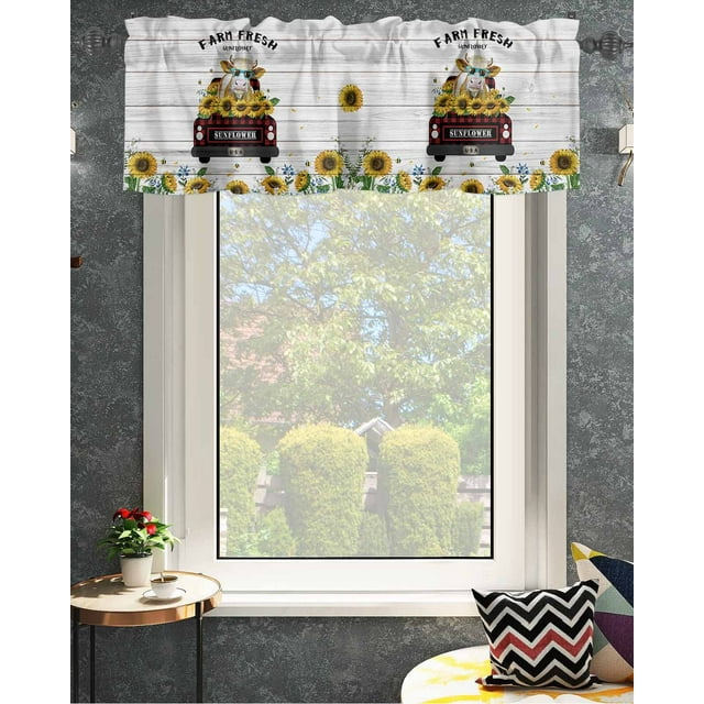 Farm Sunflower Vintage Truck Cow with Sunglasses Retro Wood Grain