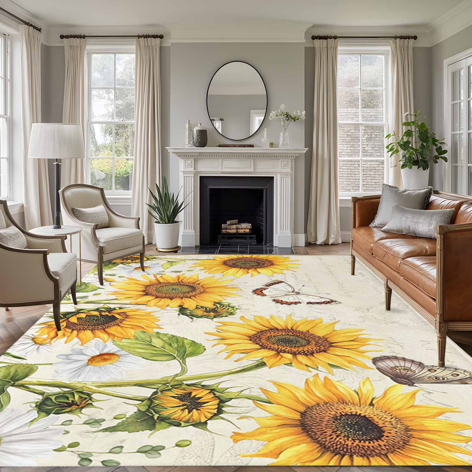 Farm Sunflowers Area Rugs 5'x8', Washable Small Throw Rugs for ...