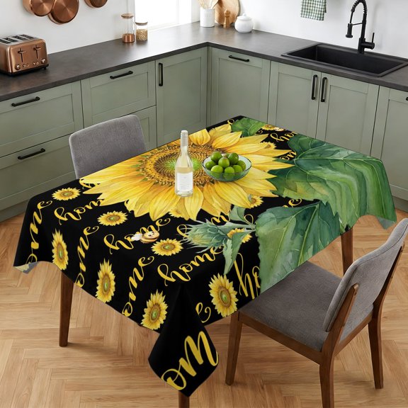 Farm Sunflowers Bees Table Cloth 52x70in, Waterproof Rectangle Tablecloth Wipeable Tablecloths Home Words Background Table Covers for Dining Tables Party Indoor Outdoor