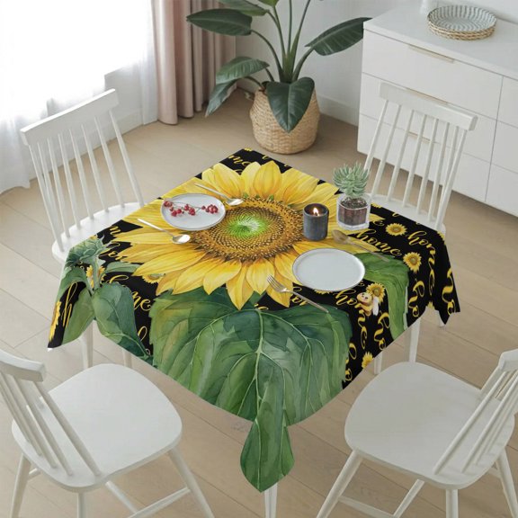 Farm Sunflowers Bees Table Cloth 54x54in, Waterproof Square Tablecloth Wipeable Tablecloths Home Words Background Table Covers for Dining Tables Party Indoor Outdoor