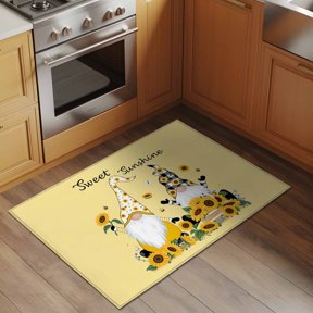 Farm Sunflowers Gnome 2x3 Rug for Entryway Front Door Kitchen Sink Area, Sweet Sunshine Yellow Background Low Pile Washable Non Slip Rectangle Area Rug