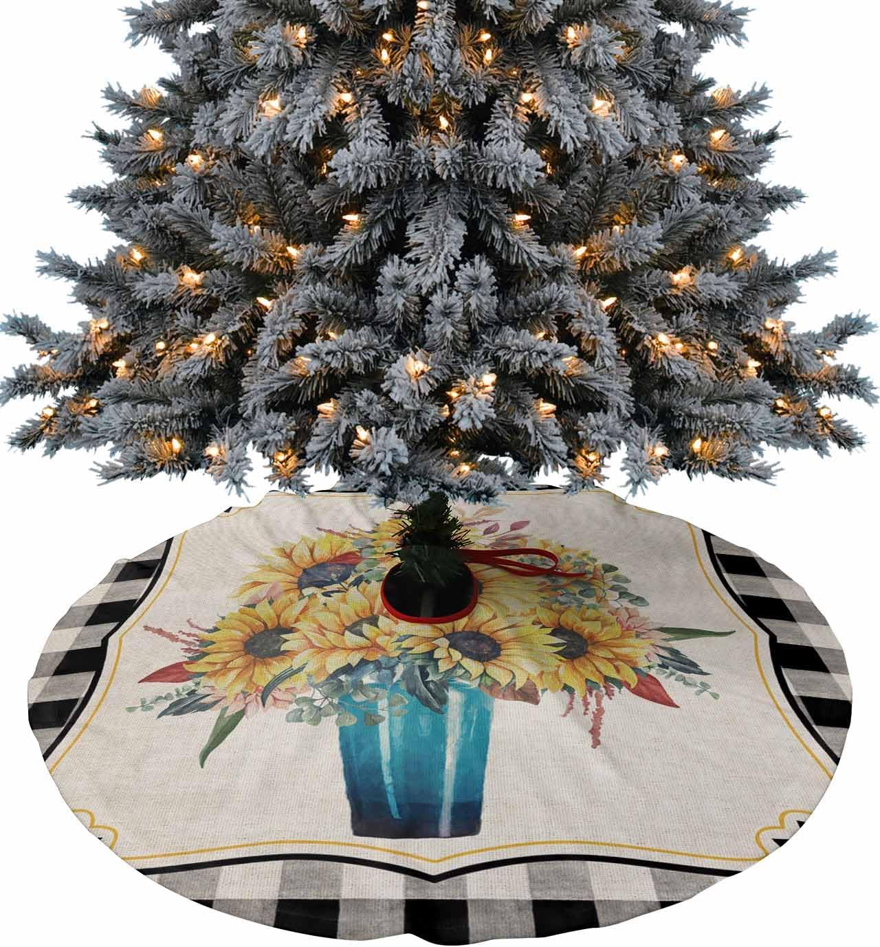 Farm Sunflowers Highland Cattle Cow Christmas Tree Skirt Holiday Norina