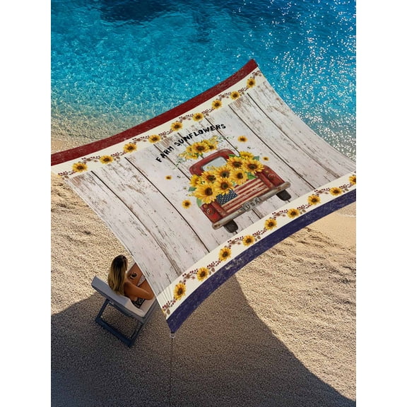 Farm Sunflowers Sun Shade Sail 6.5' x 10', Summer Floral Red Truck Vine Fruit Wood Grain Rectangle Outdoor Sunshade Canopy, Waterproof UV Block Patio Covers for Garden Yard Beach