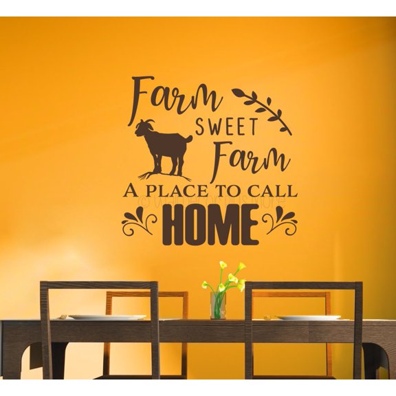 Farm Sweet Farm Place to Call Home Wall Saying Decal Sticker Kitchen Decor Quote Vinyl Lettering Words, Made in the USA 23x23-Inch Chocolate Brown