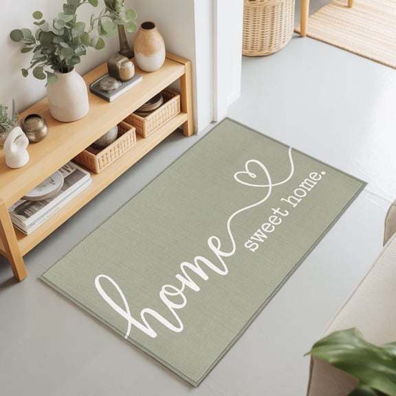 Farm Sweet Home Text on Sage Green Rectangle Rug 2'x3' Minimalist White Quote Heart Washable Area Rugs for Living Room Bedroom Entryway Non Slip Entrance Door Mat Indoor Floor Carpet