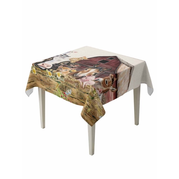 Farm Table Cloth 54x54 Inch Square, Barn Horse Sheep Cat Animal Country Retro Linen Background Waterproof Tablecloth Washable Table Cover for Party Picnic Dinner Decor