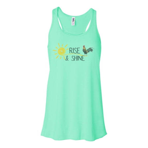 "Farm Tank Top, Rooster Rise And Shine, Rooster Tank, Women's Racerback, Gift For Her, Country Apparel, Country Sayings, Workout Tank, Gym T, Mint , SMALL"