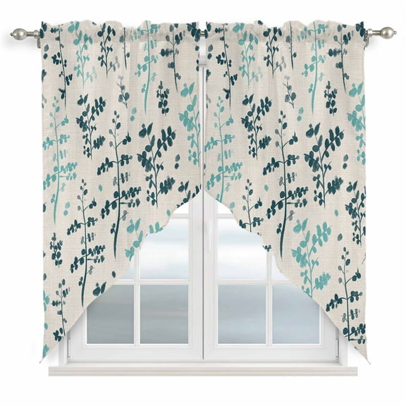 Farm Teal Green Leaves Swag Valances for Windows 2 Pack Country Style Plant Leaf Retro Linen Swag Kitchen Curtains 36 Inches Long Rod Pocket Short Window Treatment for Kitchen Bathroom 36"x36"