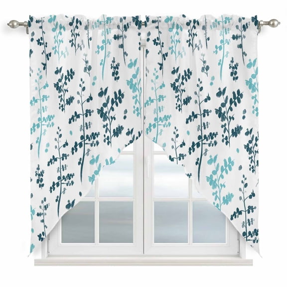 Farm Teal Green Leaves Swag Valances for Windows 2 Pack Country Style Plant Leaf Rustic Floral Swag Kitchen Curtains 36 Inches Long Rod Pocket Short Window Treatment for Kitchen Bathroom 36"x36"