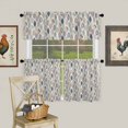 thumbnail image 1 of Farm Teal Leaf Retro Linen Curtain Tier and Valance Set 3 Piece, Abstract Leaves Seamless 3-inch Rod Pocket Window Tier Curtains Valance for Kitchen Living Room, 1 of 9