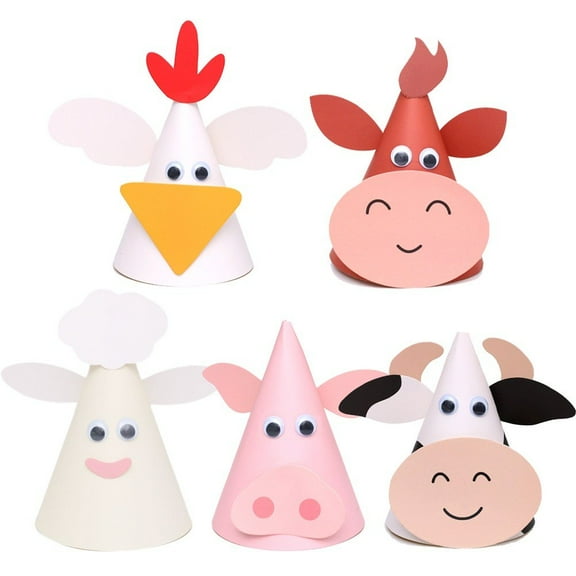 Farm Theme Cake Decor Party Decor Animal Chicken Cows Pig Happy Birthday Paper Hat Boy Girl Birthday Hat Thanksgiving Supplies