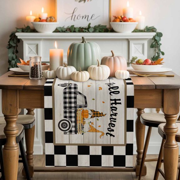 Farm Theme Cotton Linen Table Runner, Washable Table Runners for Kitchen, Dining Room, Holiday, Home Party Table Decor, 13x60 Inches