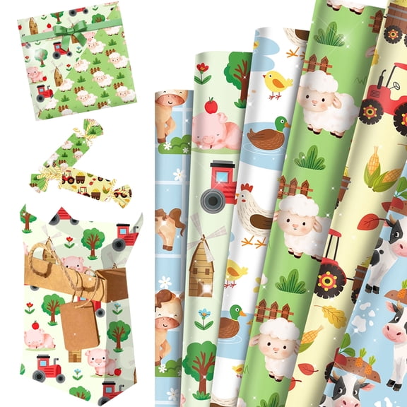 Farm Theme Party Wrapping Paper Set - Animal & Tractor Multi-Purpose Decorative Supplies