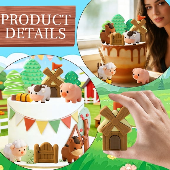 Farm-Themed Cake Decoration Set - Cute Animals And Rustic Elements Suitable For Birthday Parties Family Gatherings And Outdoor Picnics