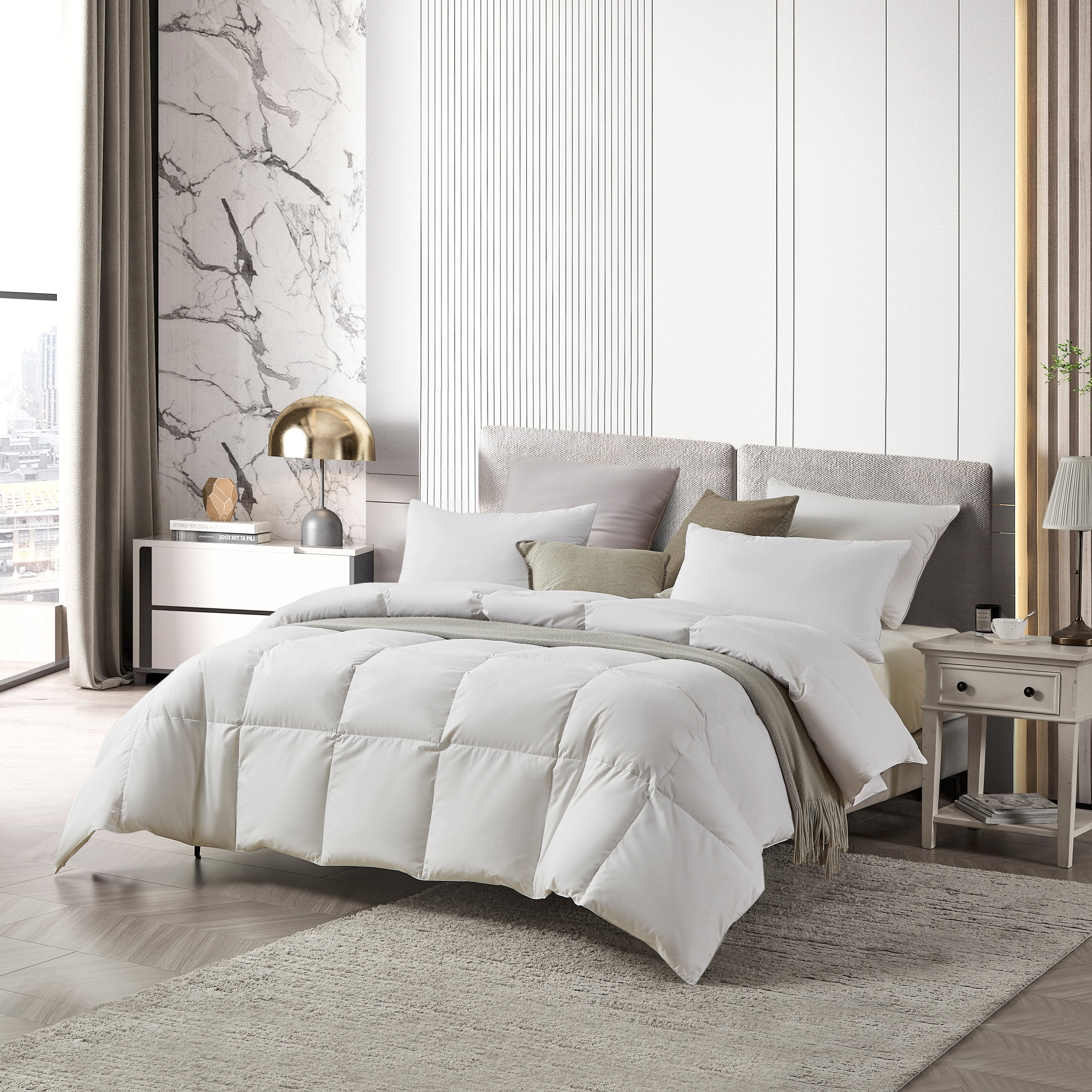Organic Blended Cotton White Down Feather Comforter Full-Queen