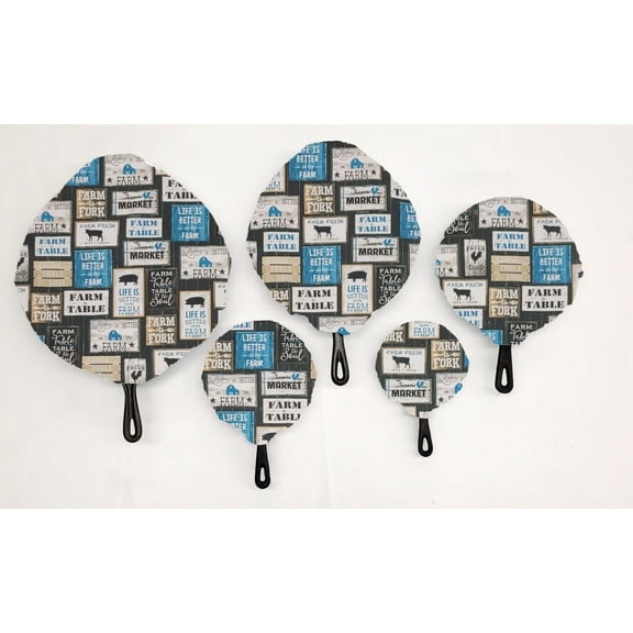 Farm To Table Cast Iron Pan Covers (Set of 5) by Penny's Needful Things (Blue)