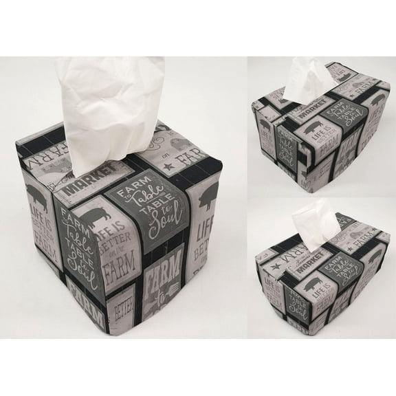Farm To Table Tissue Box Cover by Penny's Needful Things (Cube) (Gray)