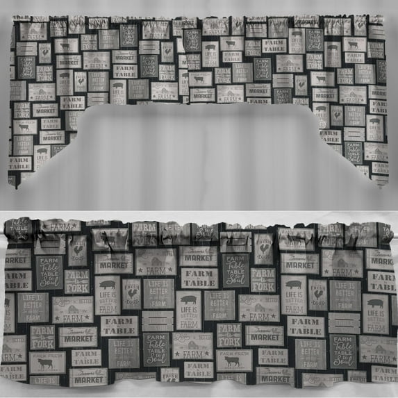 Farm To Table Valances by Penny's Needful Things (Two Valance Panels 18 inches Long UNLINED) (Gray)