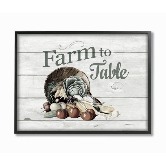 Farm To Table Vegetables Rustic Wood Textured Word Design 20 in x 16 in Framed Drawing Art Print, by Stupell Home Décor