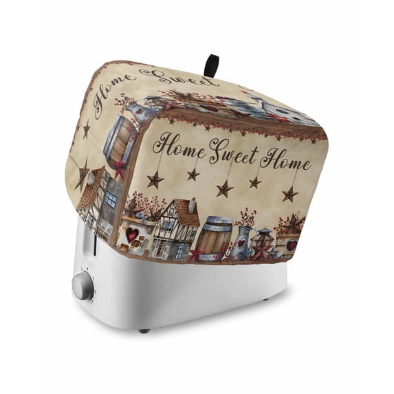 Farm Toaster Cover 4 Slice, Large Kitchen Appliance Covers, American Country Barn Star Vintage Berry Brown Toaster Oven Cover with Loop, Bread Machine Cover Polyester Dust Cover Protection