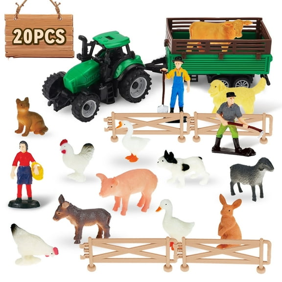 Farm Toys Playset Plastic Animals Figurines, Fence Farm and Farm Tractor Playset Farm Figures Farmer Vehicle Toy Learning Educational Toy Playset Boys Girls Aged 12 +