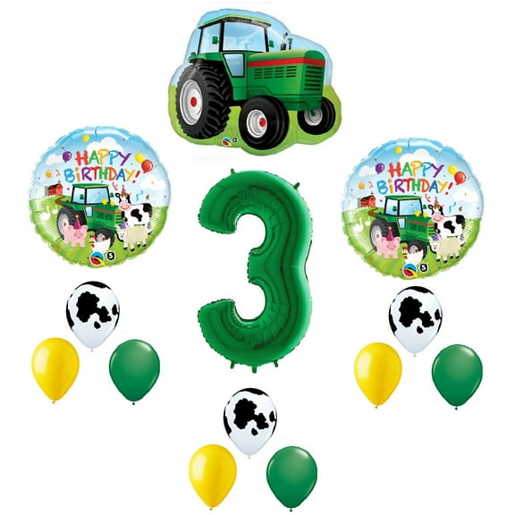 Farm Tractor 13 Piece #3 3rd Green Happy Birthday Balloon Bouquet Party Decoration