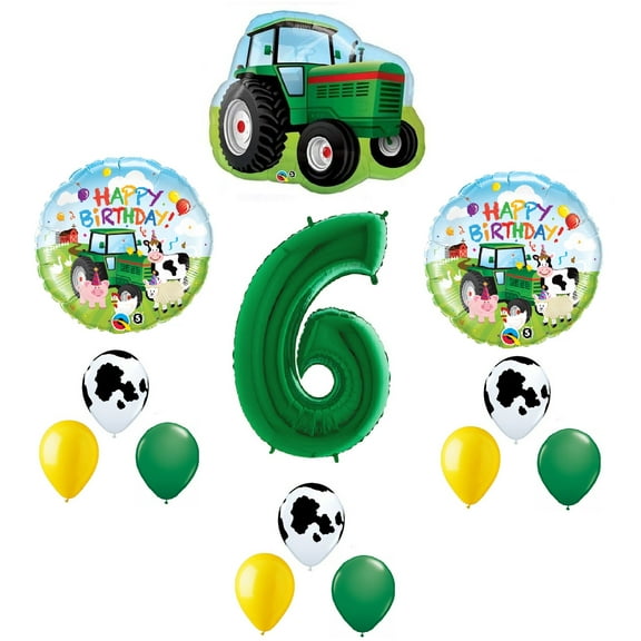 Farm Tractor 13 Piece #6 6th Green Happy Birthday Balloon Bouquet Party Decoration