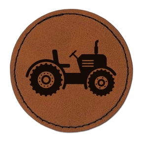 Farm Tractor 2.5" Faux Leather Round Engraved Iron-On Patch - Brown
