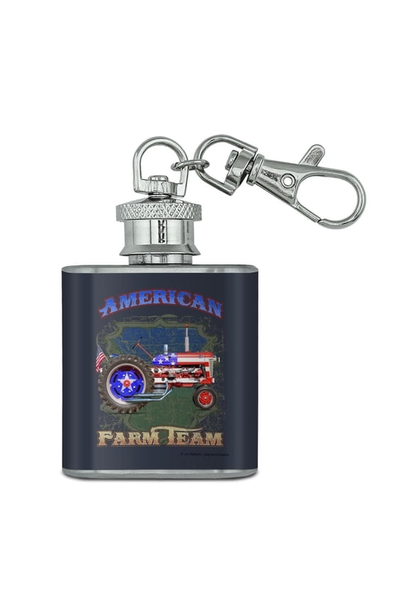 Farm Tractor American Team USA Flag Farming Stainless Steel 1oz Mini Flask Key Chain
