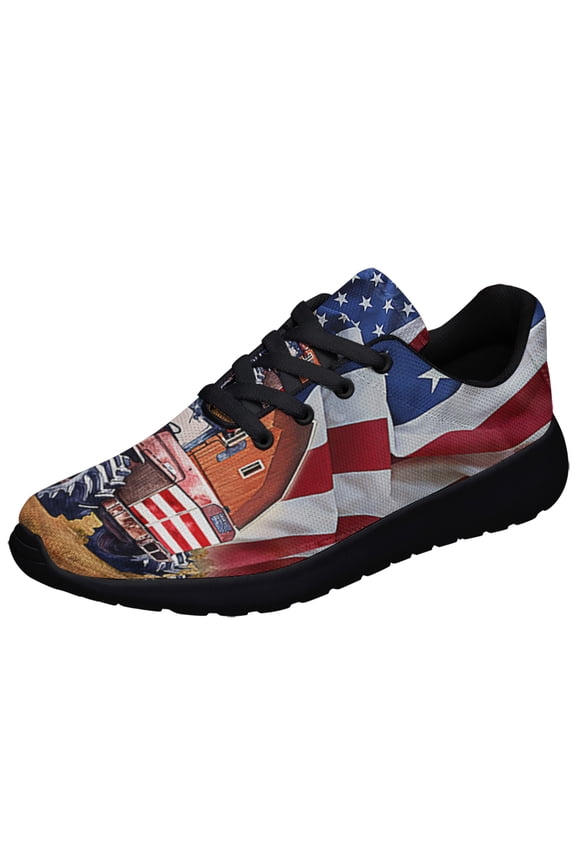 Farm Tractor American flag Shoes Sneakers Black Size 6
