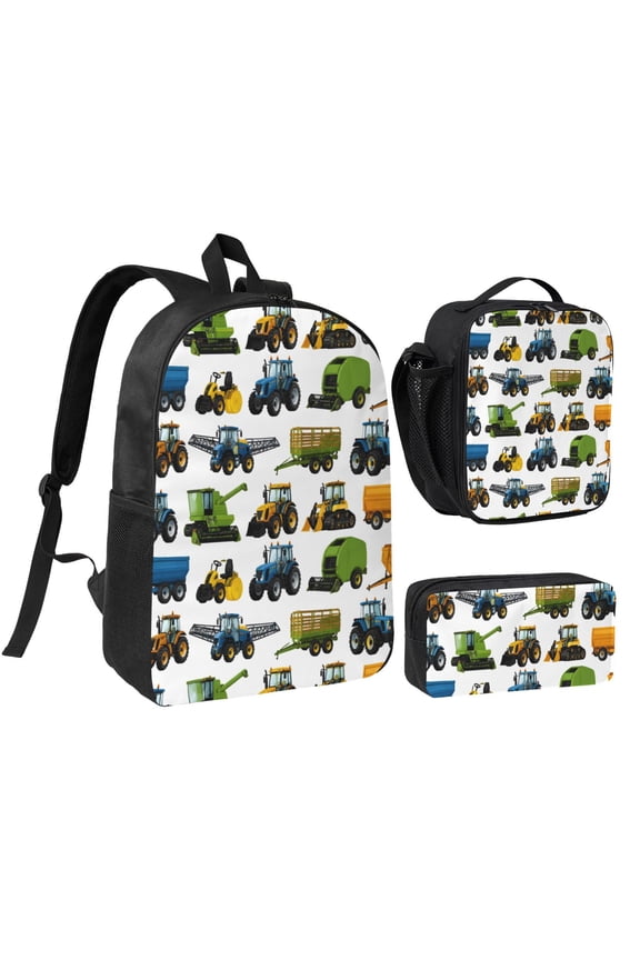 Farm Tractor Backpack Set 3pc Including Backpack, Lunch Bag and Pen Bag Combination