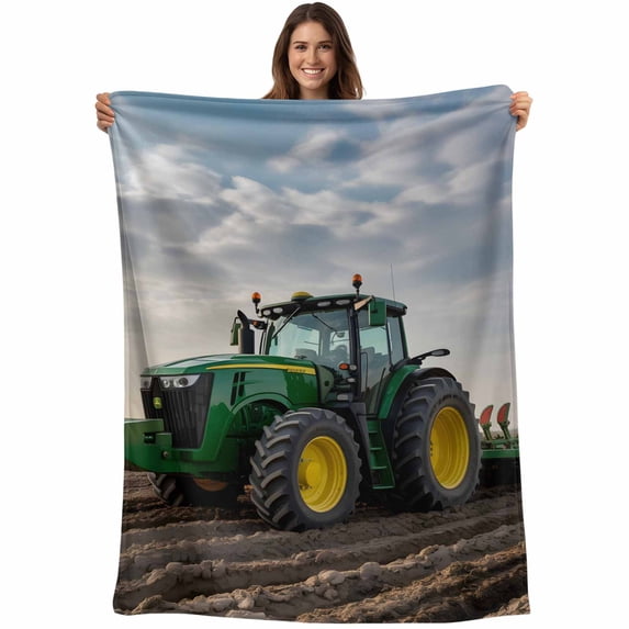 Farm Tractor Blanket Soft Cozy Warm Throw Blanket for Couch, Plush Fuzzy Flannel Fleece Blankets for Sofa, Green Truck Country Rustic Field Harvester Bed Blankets Lightweight Gifts for Women, 40"x50"