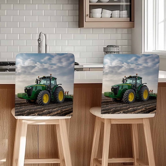 Farm Tractor Chair Back Cover for Dining Room Set of 8,Green Truck Country Rustic Field Harvester Removable Kitchen Chair Slipcovers,Washable Seat Protector for Restaurant Party Banquet Wedding