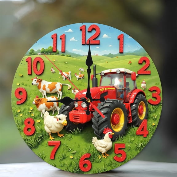 Farm Tractor Clock Wall Decor Rustic Style 10-Inch Silent Wooden Wall Clock, Battery Operated (AA Batteries Not Included), Artistic Home Decor