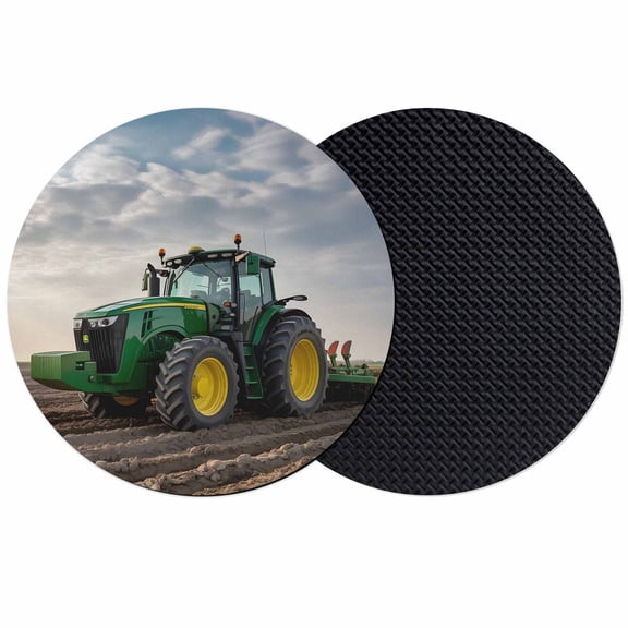 Farm Tractor Coasters Set of 2, Green Truck Country Rustic Field Harvester Absorbent Coasters for Drinks, Coaster for Bar Office Dining Coffee Table Accessories Decor, Non Slip Round Desk Coaster