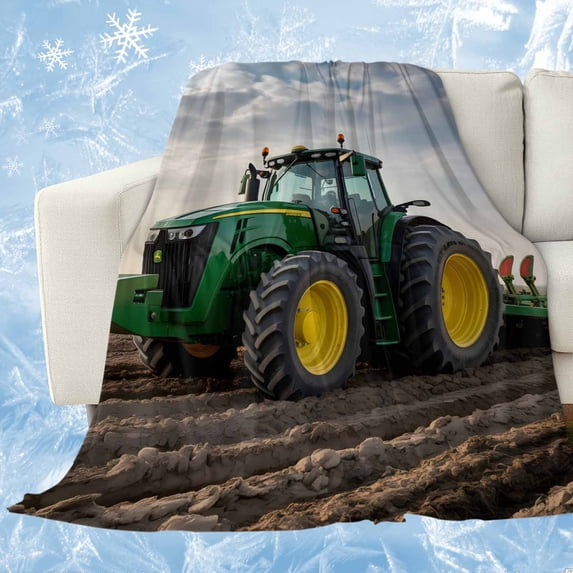 Farm Tractor Cooling Blanket,Lightweight Breathable Summer Throw Blanket with Double Sided Cold Effect,Green Truck Country Rustic Field Harvester Picnic Blankets Bed Sheet for Hot Sleepers 30"x40"