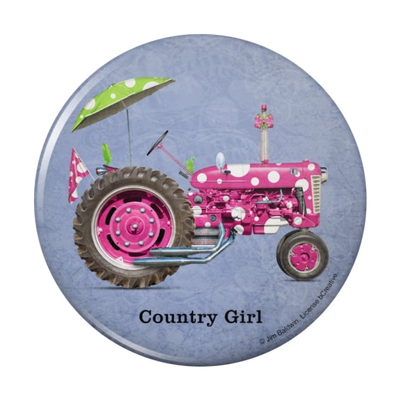 Farm Tractor Country Girl Pink Polka Dot Farming Pinback Button Pin