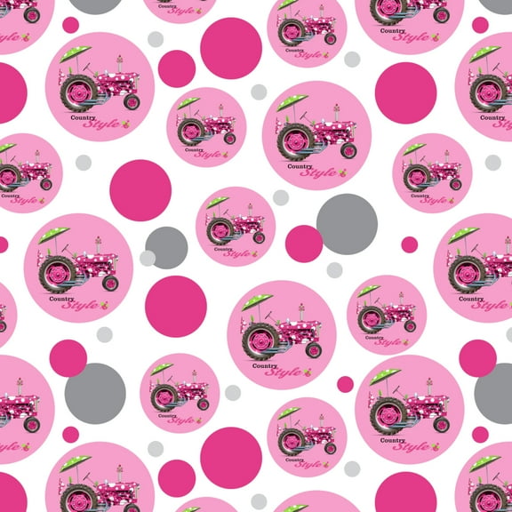 Farm Tractor Country Style Pink Polka Dot Farming Premium Gift Wrap Wrapping Paper Roll