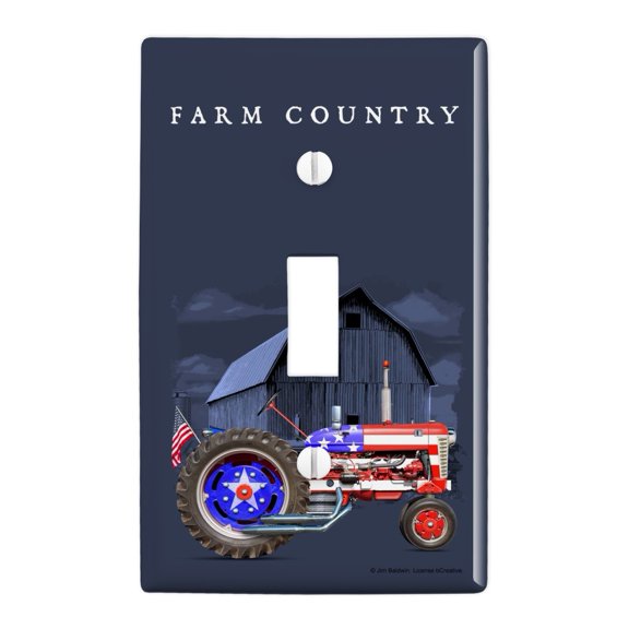 Farm Tractor Country USA American Flag Barn Farming Plastic Wall Decor Toggle Light Switch Plate Cover