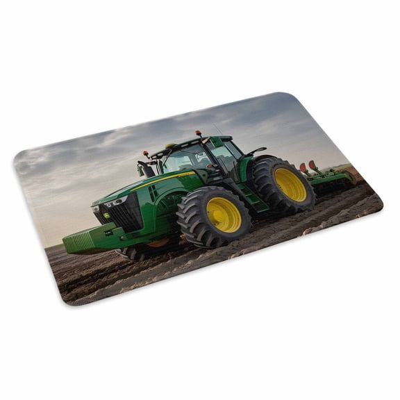 Farm Tractor Doormat Outdoor Entrance 24"x36", Green Truck Country Rustic Field Harvester Absorb Moisture Dirt Door Mats, Non-Slip Rubber Backing Floor Mats Indoor, Low-Profile Front Door Rugs