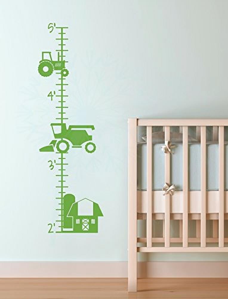 Farm Tractor Growth Chart Vinyl Boy Bedroom Art Décor Wall Stickers, Lime Green
