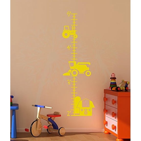 Farm Tractor Growth Chart Vinyl Boy Bedroom Art Dcor Wall Stickers, Yellow