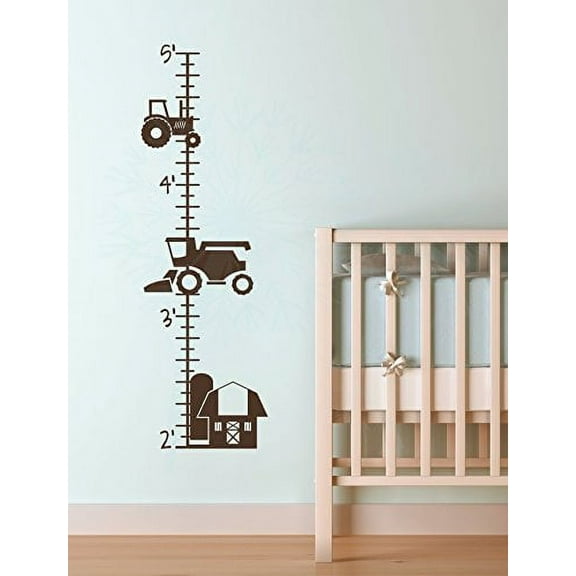 Farm Tractor Growth Chart Vinyl Boy Bedroom Art Stickers, Chocolate Brown