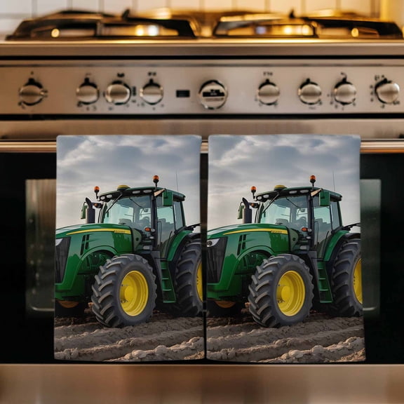 Farm Tractor Kitchen Towels Set of 1, Green Truck Country Rustic Field Harvester Absorbent Dish Towels for Kitchen, Microfiber Hand Towel, Quick Drying Tea Towel for Cleaning Decorative Dishcloths