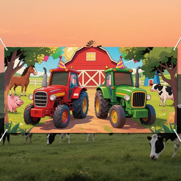 Farm Tractor Photo Banner Party Decor 5.9x2.9ft Tractor Animals Photo Door Backdrop Props Decor Farm Theme Large Fabric Photography Background Birthday Party Supplies