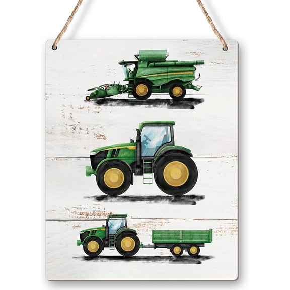 Farm Tractor Print Wood Sign Transportation Nursery Wall Art Rustic Agricultural Truck Wooden Hanging Sign for Kids Bedroom Playroom Door Wall Decor 8x10 Inch