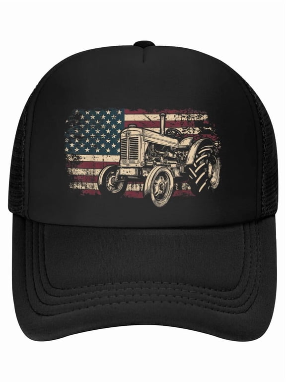 Farm Tractor Proud Farmer Patriotic American Flag Tractor Baseball Cap