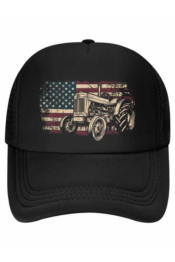 Farm Tractor Proud Farmer Patriotic American Flag Tractor Baseball Cap