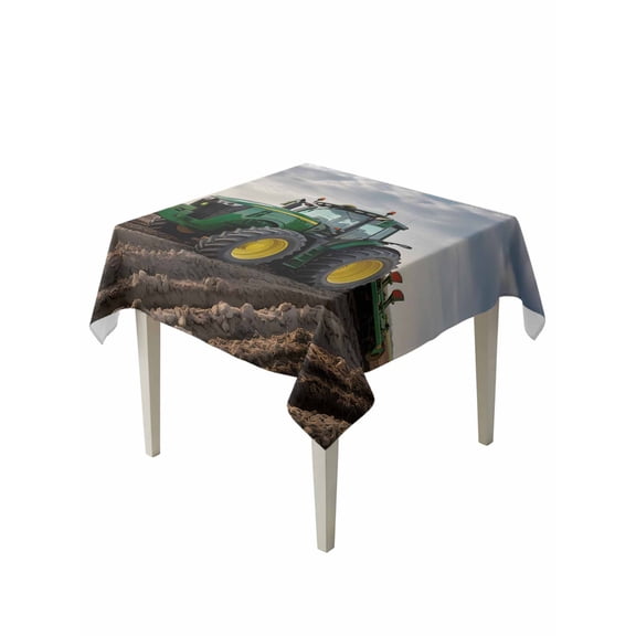 Farm Tractor Suqare Tablecloth - 54 x 54 Inch, Green Truck Country Rustic Field Harvester Waterproof & StainResistant Tablecloth, Oil-proof Table Cover for Dining/Party/Wedding/Camping/Buffet