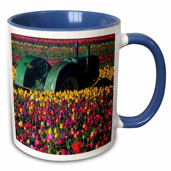 3drose, Farm Tractor, Tulip Festival, Woodburn, Oregon, Usa - Us38 Mhe0052 - Michel Hersen, 11oz Two-tone Blue Mug